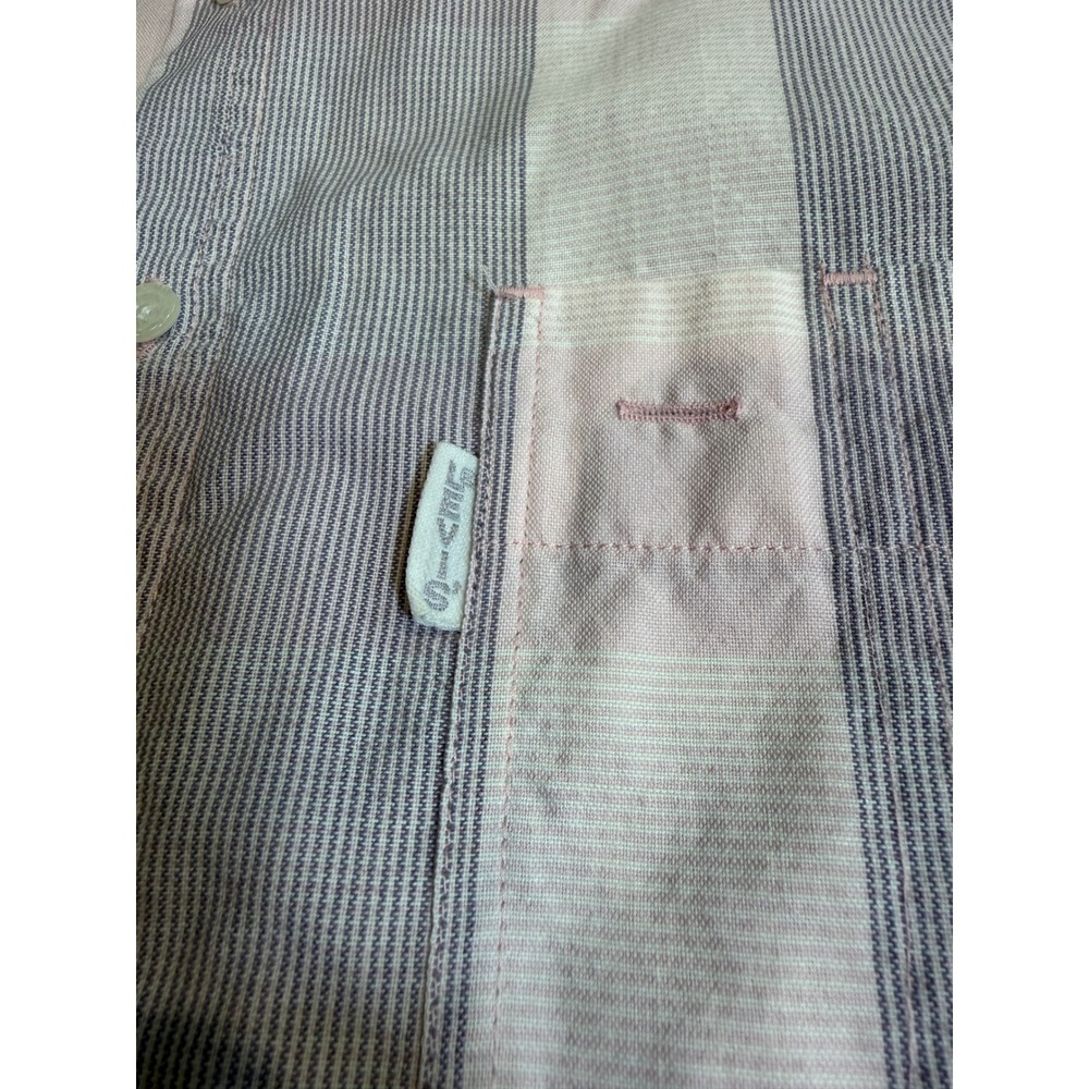Levis Silver Label Vintage 90s Striped Short Sleeve Shirt Pink Grey L - Picture 5 of 10